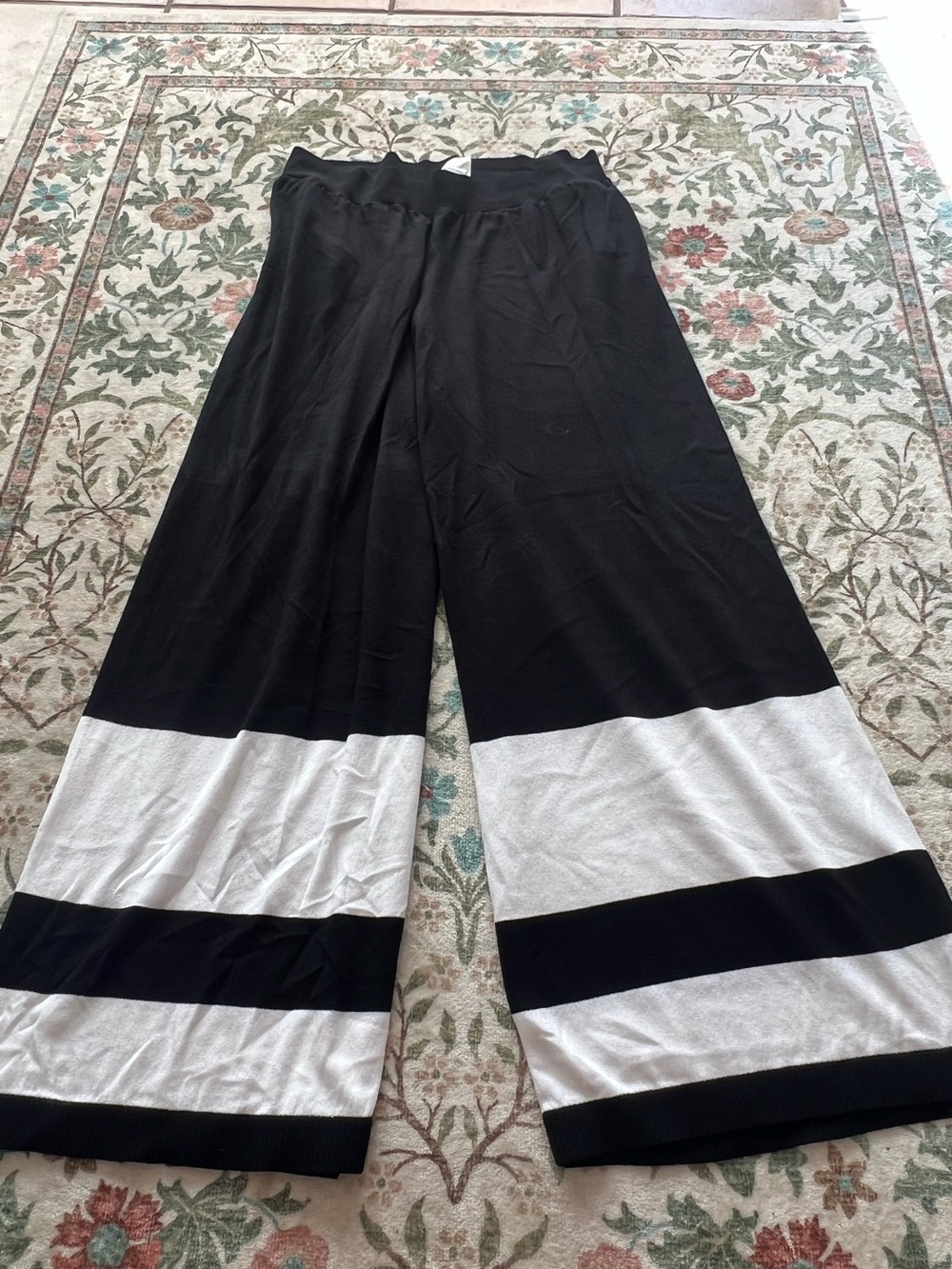 Planet By Lauren G Wide Leg Pants Black White Stripe Cotton Modal Size 3 US 12